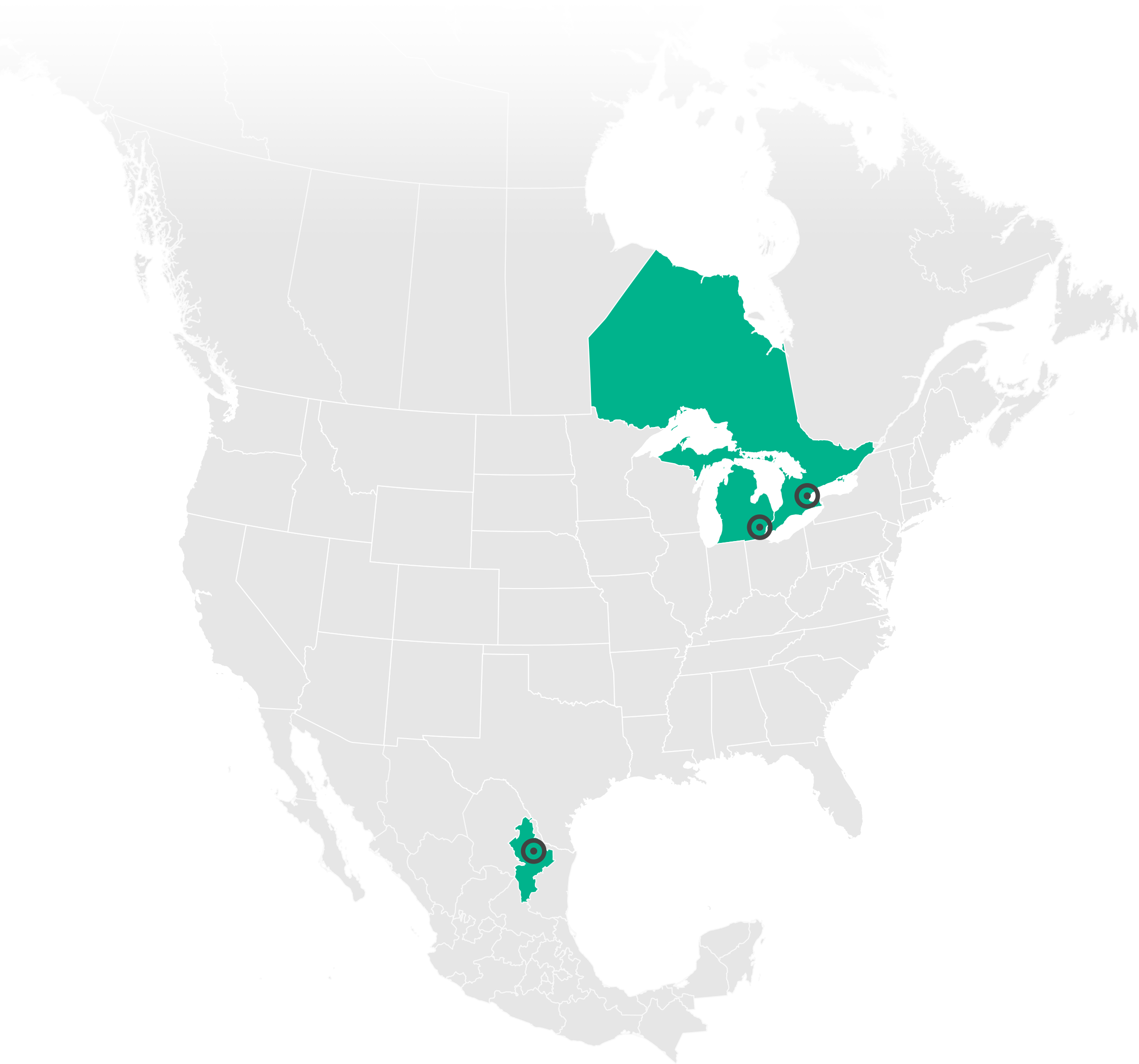 map of north america with locations indicated